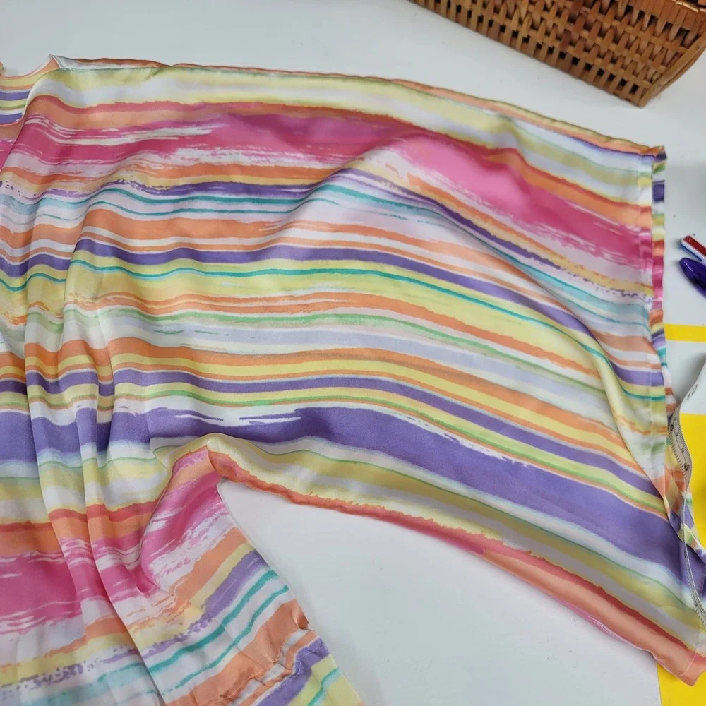 Chaps Pastel Watercolor Striped Caftan Dress Top CoverUp Beach Pool Resort Large